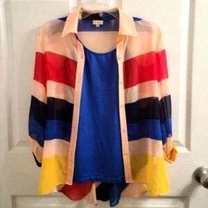Cremieux Retro Colored Sheer Long-sleeve‎ Blouse